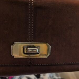 Coach Dark Brown Leather Wallet With Gold Turnlock